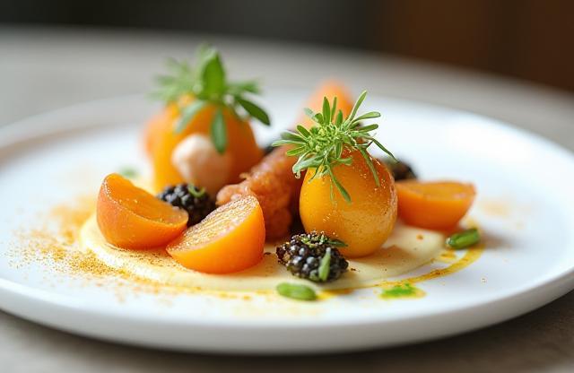 Finely plated food course during a degustation menu