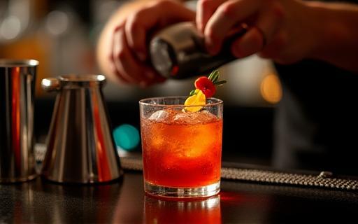 Bartender preparing a cocktail at the bar with ingredients